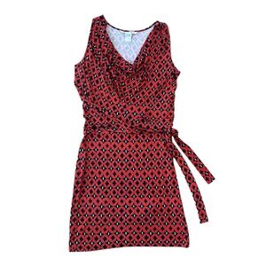 Diane Von Furstenberg Silk Red Black Sleeveless Wrap Dress with Cowl Neckline